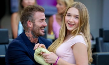 David Beckham shares moment with his daughter Harper during the Major League Soccer (MLS) regular season football match between Inter Miami CF and St. Louis CITY SC in Florida