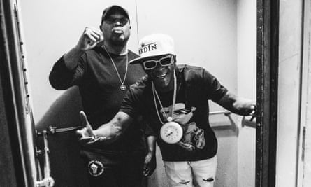 Chuck D with fellow Public Enemy rapper Flavor Flav, who he met while studying at university.