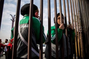 Two female fans of Persepolis football club waited more than five hours to enter the Azadi stadium.