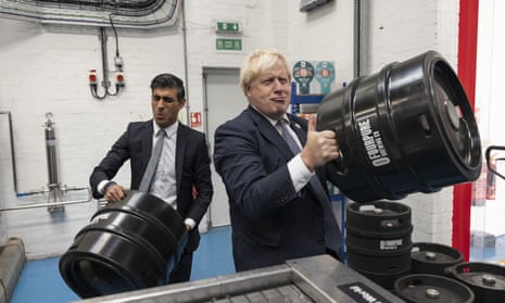 Boris Johnson and chancellor Rishi Sunak visit a brewery in Bermondsey, south-east London, in 2021