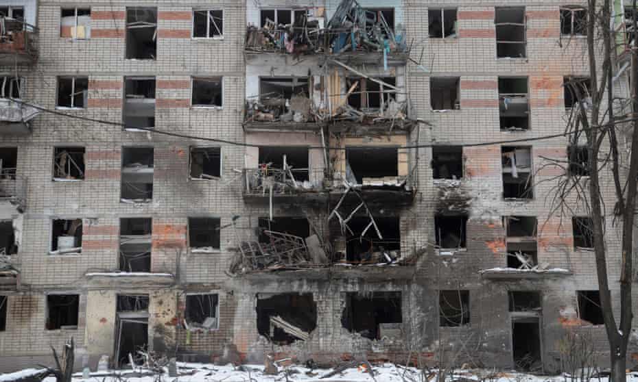 A residential building in Kharkiv after shelling by Russian troops.
