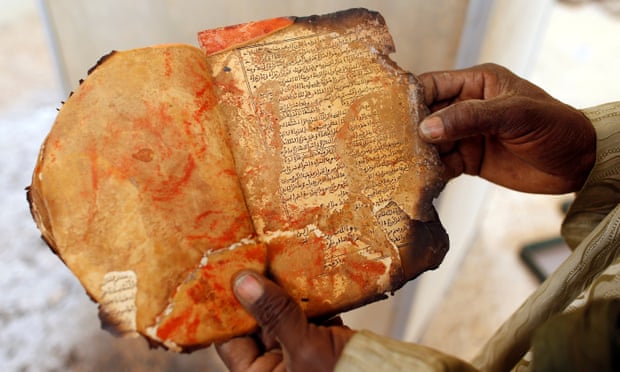 A damaged manuscript in Timbuktu in January 2013.