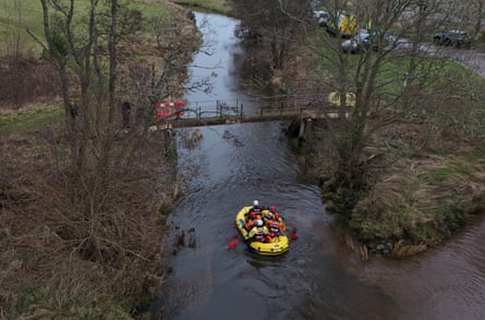 The search operation at Abberwick Ford on the River Aln near Alnwick, Northumberland, for former England rugby player Tom Voyce.