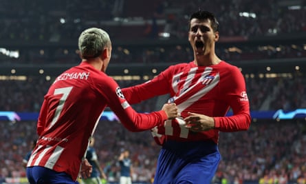 Álvaro Morata celebrates with Antoine Griezmann.
