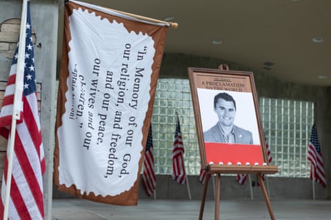 A makeshift memorial for Charlie Kirk