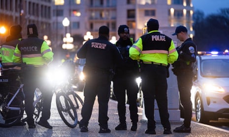 Police outside the courthouse ahead of Donald Trump’s arrival.