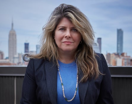 Headshot of author Naomi Wolf against New York City skyline background