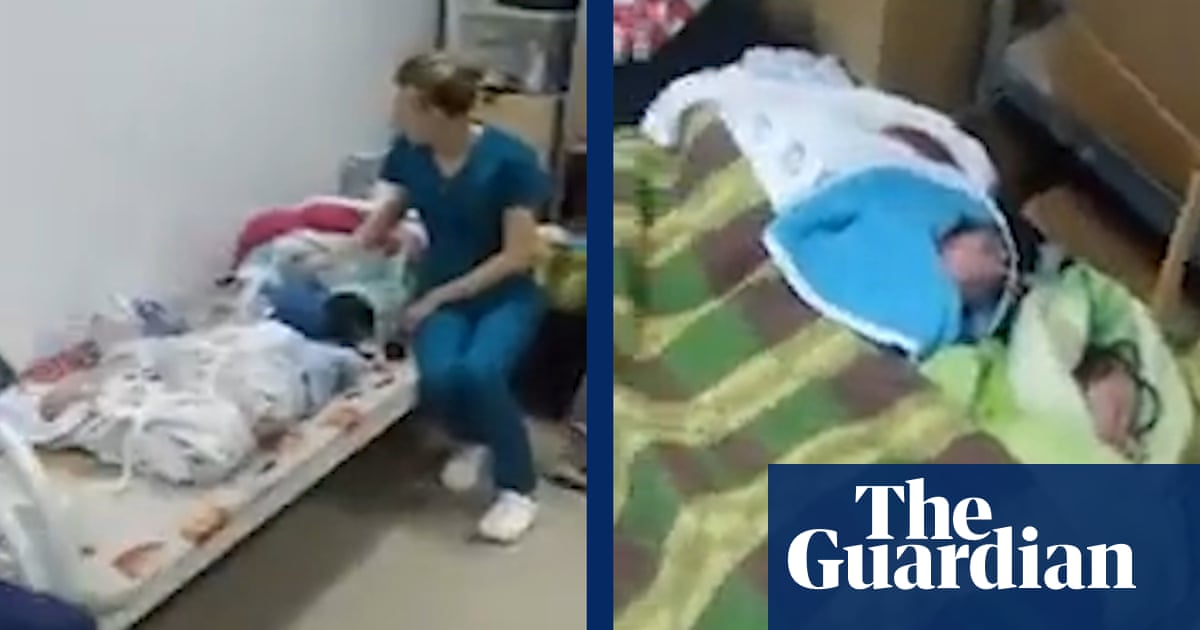 Newborn babies moved to bomb shelter from hospital in eastern Ukraine – video