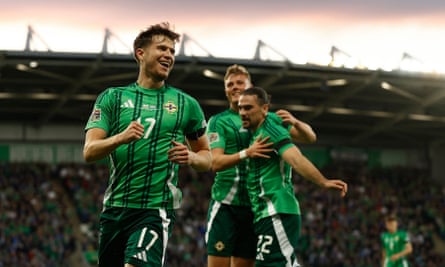 Paddy McNair celebrates after putting Northern Ireland in front against Luxembourg.