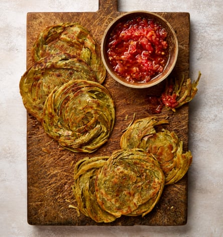Yotam Ottolenghi’s za’atar paratha with grated tomato.