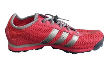 Red and silver fabric trainer