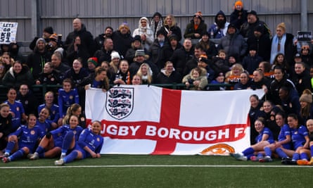 London Bees v Rugby Borough - The Adobe Women's FA Cup Fourth Round<br>BARNET, ENGLAND - JANUARY 12: Players of Rugby Borough celebrate following the team's victory in The Adobe Women's FA Cup Fourth Round match between London Bees and Rugby Borough at The Hive on January 12, 2025 in Barnet, England. (Photo by Paul Harding - The FA/The FA via Getty Images)