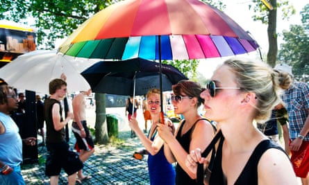 Here comes the sun … festival-goers at Roskilde.