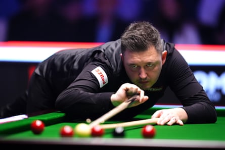 Kyren Wilson takes a shot during the final on day eight of the Masters at Alexandra Palace.