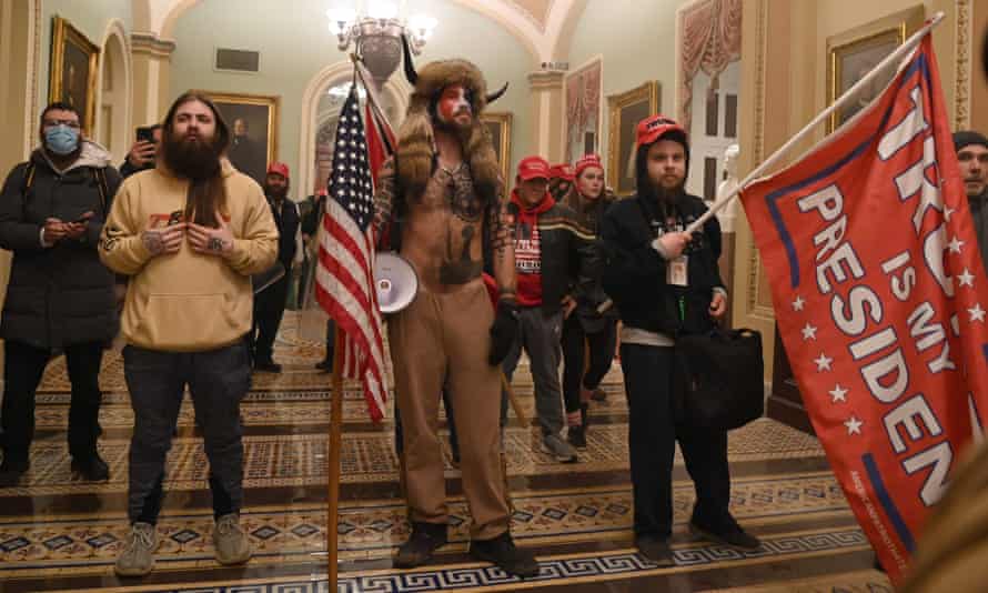 Trump supporters inside the US Capitol on 6 January.