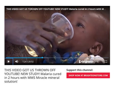 A screenshot of a video the group has posted which shows a child in Uganda being given a cup of the “miracle cure”.