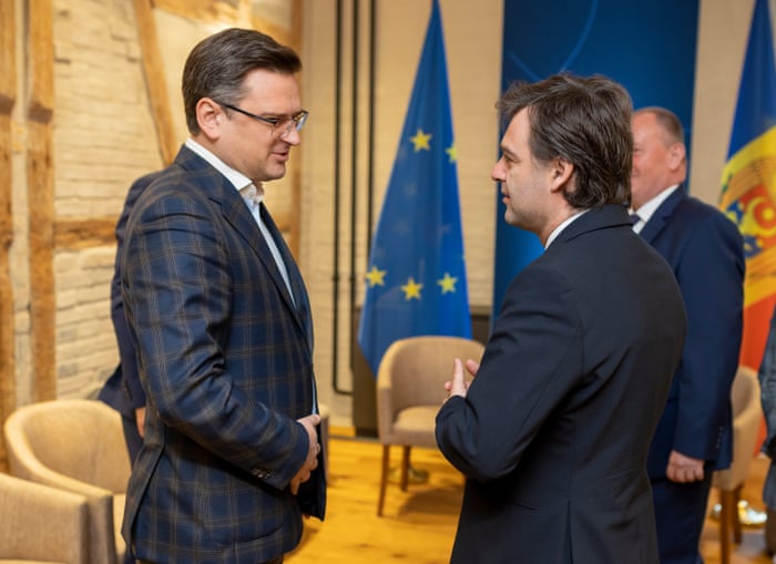Dmytro Kuleba (left), Ukraine foreign minister, meets Nico Popescu, foreign minister of Moldova, on 13 May in Weissenhaus, Germany