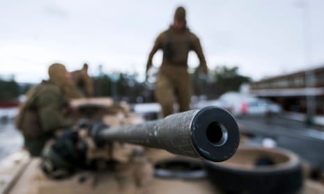 US Marines prepare their M1 Abrams tank to take part in a Nato-led military exercise in Norway in 2018.