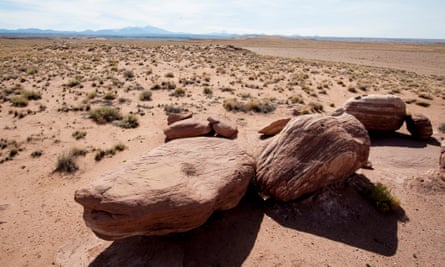 The Navajo Nation covers 27,000 sq miles. The landscape near Black Falls, Arizona, is stark and barren.