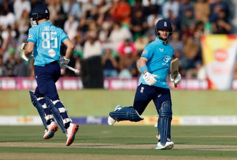 England's Ben Duckett and England's Will Jacks in action.