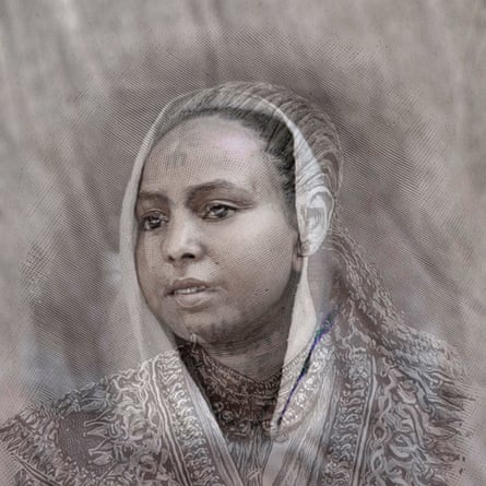 A photograph of a woman’s face superimposed with an illustration of the same image