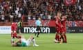 Armenia players celebrate their victory at full-time.