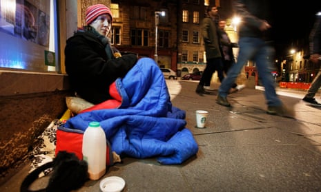 Homeless woman on the streets of Edinburgh