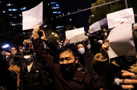 People in Beijing protest over coronavirus restrictions on 28 November.