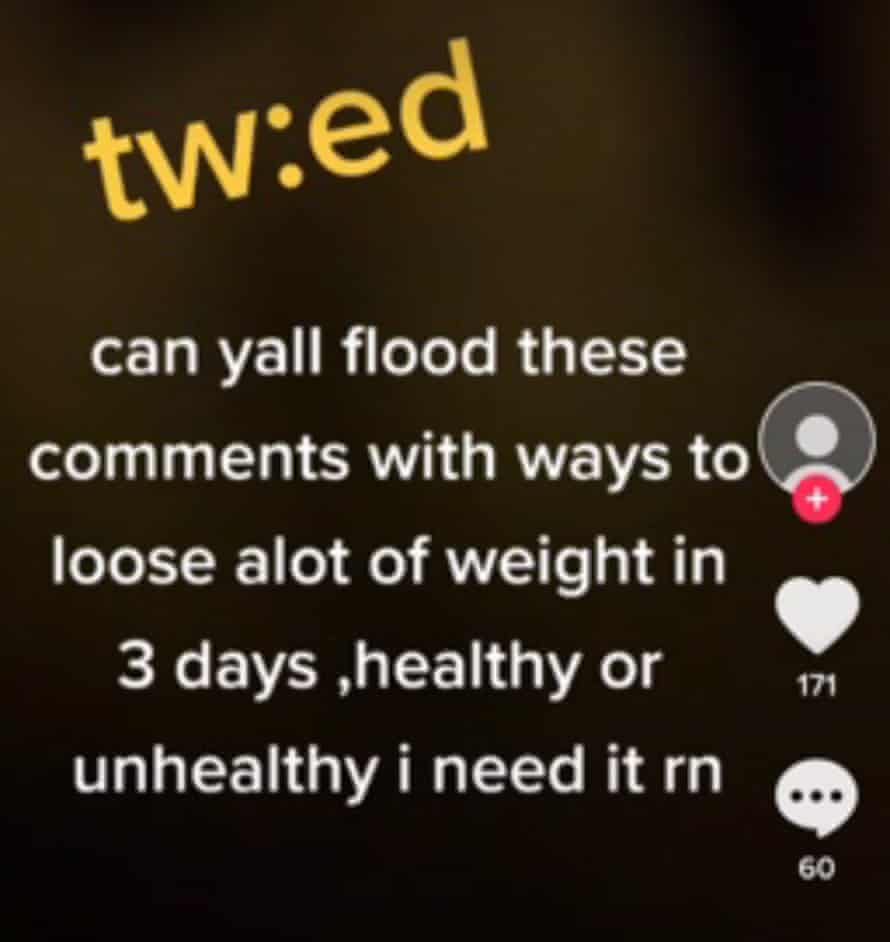 tik tok image someone asking for unhealthy weightloss tips