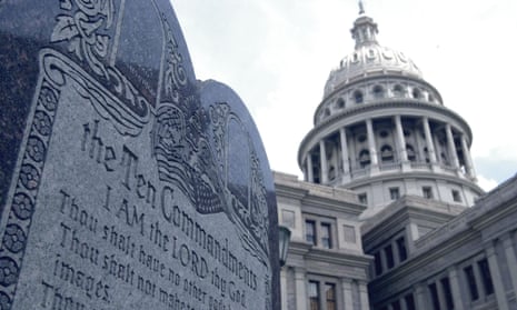 This 5-foot tall stone slab bearing the Ten Commandments stands near the Capitol in Austin, Texas