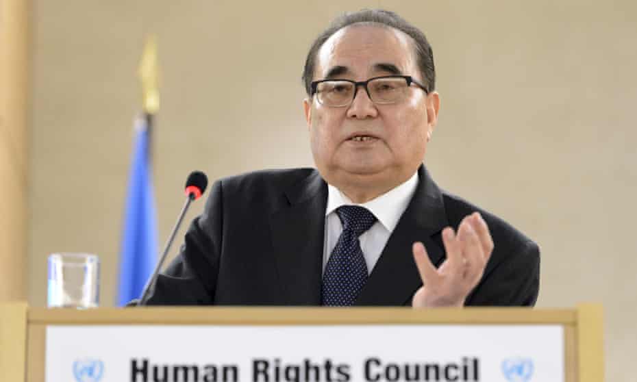 The North Korean foreign minister, Ri Su-yong, addresses the 31st session of the UN Human Rights Council in Geneva on Tuesday.