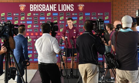 Brisbane Lions co-caption Harris Andrews talks to the media during a press conference on Monday.