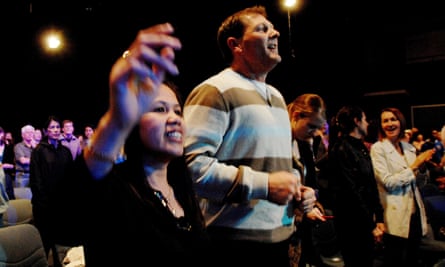 File photo of Hillsong church members at a service in Sydney