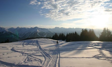 Aprica, Italy. View of a ski resort at sunrise.