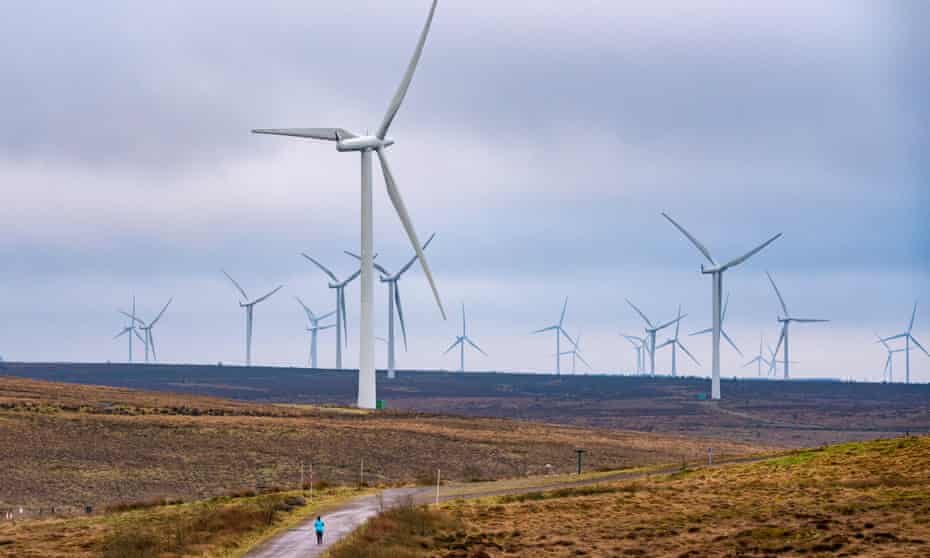 Wind turbines at Whitelee Windfarm in East Renfrewshire, Scotland.
