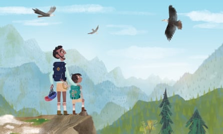 An illustration of a father and son in the mountains, from Pete Oswald's Hike