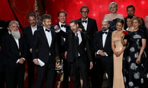 Executive Producers David Benioff and DB Weiss accept the award for oustanding drama for Game of Thrones.