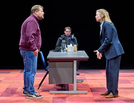 Zachary Hart, centre, with James Corden and Anna Maxwell Martin in The Constituent.