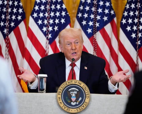 Donald Trump speaks during an event to promote investment in rural health care in the East Room of the White House.