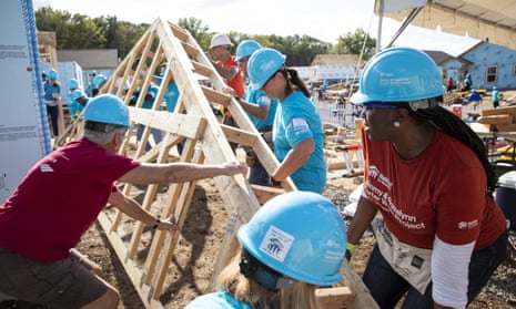 Volunteers for Habitat for Humanity International work on a house in Nashville in 2019. 