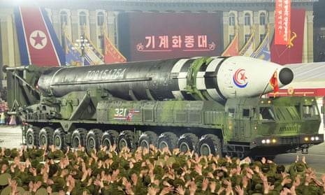 An intercontinental ballistic missile during a military parade in Pyongyang on 8 February