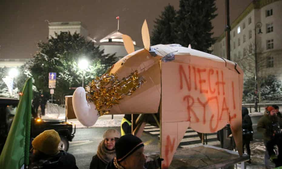 A protest, in Warsaw, against the plan to kill wild boars.