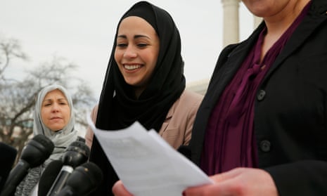 Samanth Elauf stands with her mother outside the US Supreme Court in Washington in February 2015.Elauf was denied a sales job at an Abercrombie Kids store in Tulsa because of her hijab.