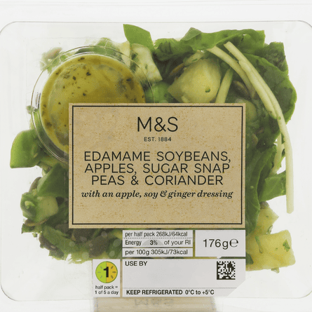 Marks &amp; Spencer M&amp;S Supergreen salad - edamame, soybeans, apples and sufar snap peas in an apple, spy and ginger dressing Vegan