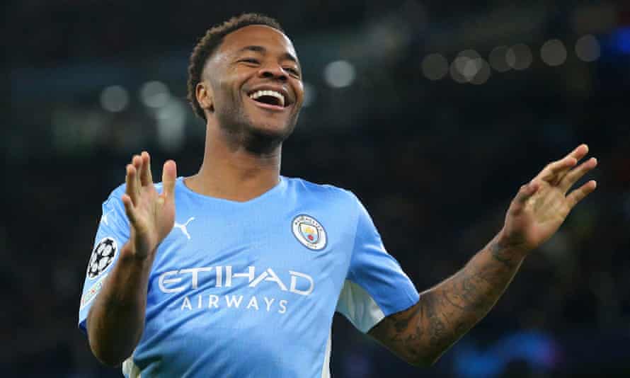 Raheem Sterling après avoir marqué le premier but de Manchester City qui a égalisé le match à 1-1.