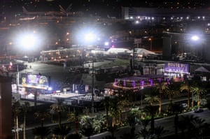 A view from a nearby building of the scene at Route 91 country music festival