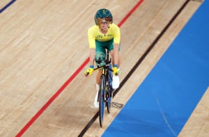Australia’s Paige Greco celebrates winning Gold in the Women’s C1-3 3000m Individual Pursuit during the Track Cycling at the Izu Velodrome on day one of the Tokyo 2020 Paralympic Games in Japan.