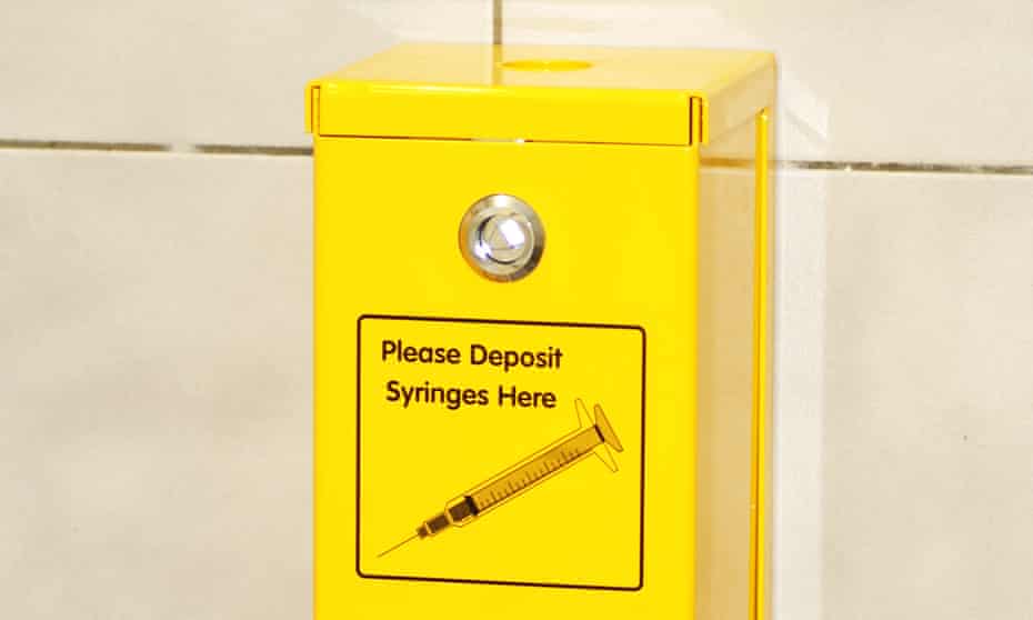 A sharps container on a toilet wall in Australia