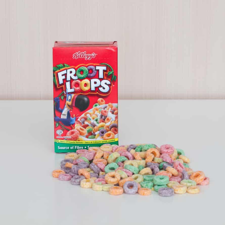 A box of Kellogg's Froot Loops cereal