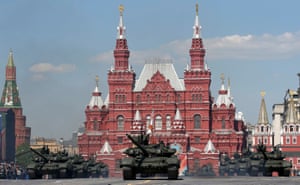 T-90A battle tanks join the spectacle in the Russian capital
